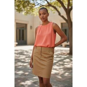 Ann Taylor Tan Skirt Chino Style Faux Pocket Beltloops Sz 10